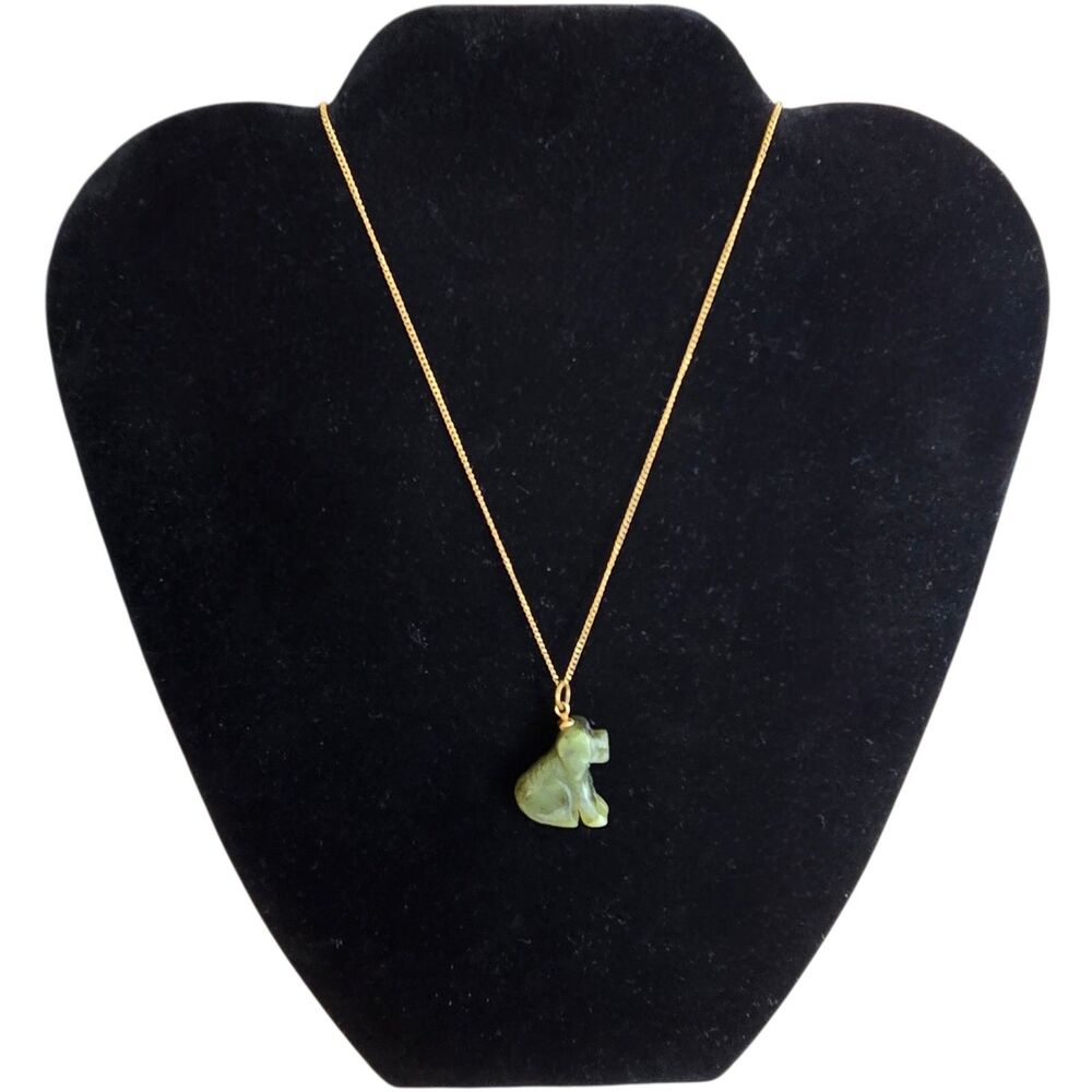 Vintage Carved Nephrite Jade Animal Pendant Necklace 1/20 12K Gold Filled Chain - Picture 2 of 16